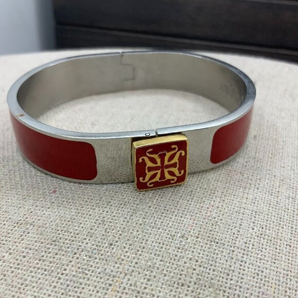 Rustic Cuff Silver Metal Red Logo Emblem Cuff Bracelet - Picture 1 of 4